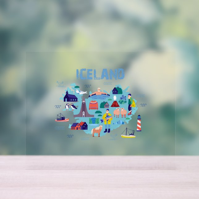 Iceland map acrylic sign (Neutral)