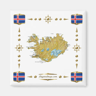 Iceland Map + Flags Magnet