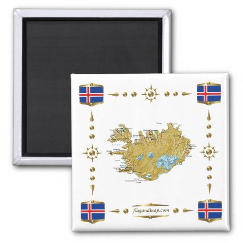 Iceland Map  Flags Magnet