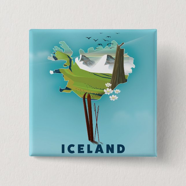 Iceland Map Illustration travel poster. Button (Front)