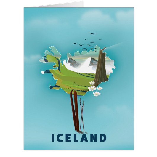 Iceland Map Illustration travel poster. Cards (Front)