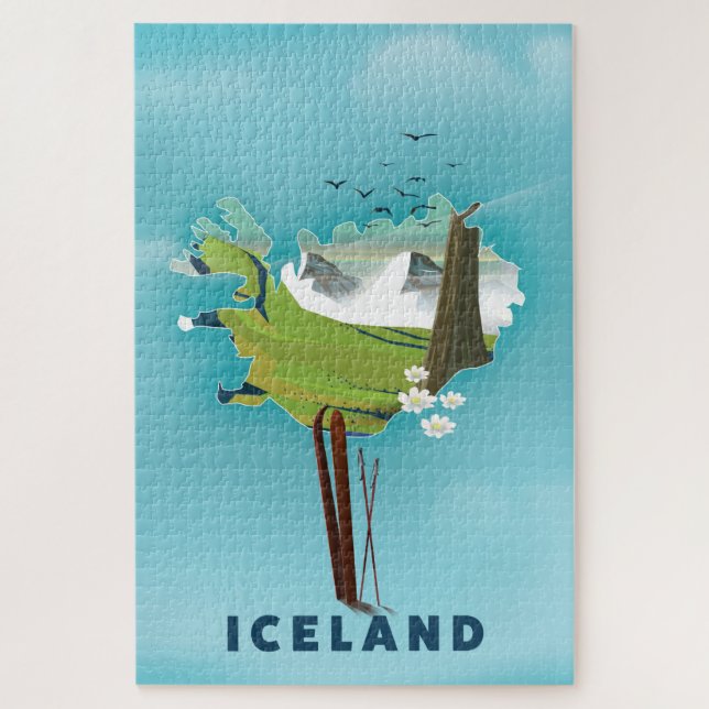 Iceland Map Illustration travel poster. Jigsaw Puzzle (Vertical)