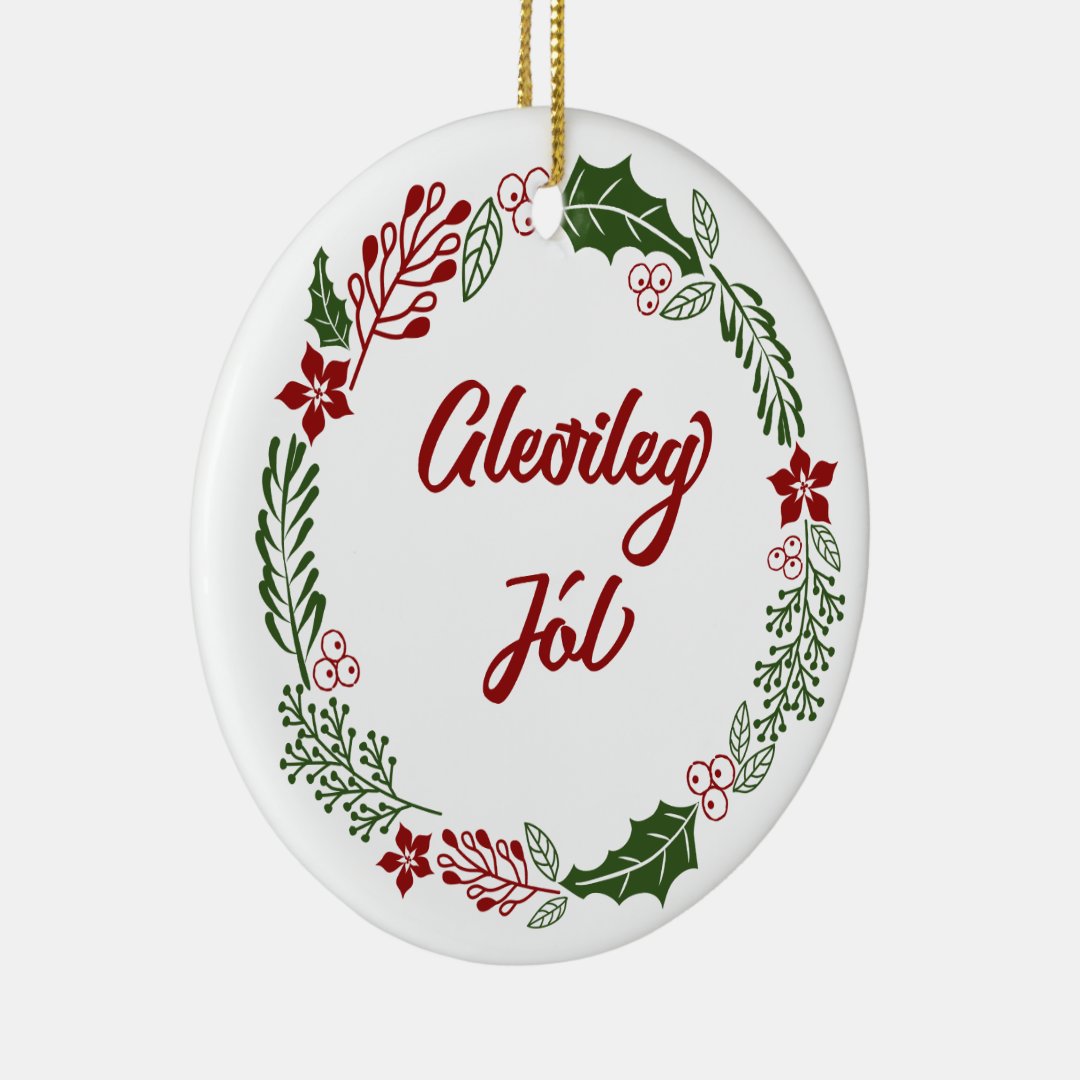 Iceland Merry Christmas Wreath, Gleðileg jól Ceramic Ornament | Zazzle