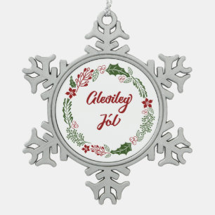 Iceland Merry Christmas Wreath, Gleðileg jól Snowflake Pewter Christmas Ornament