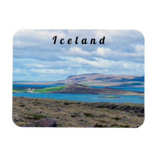 Iceland morning seascape with farms in a fjord magnet