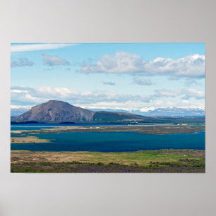 Iceland morning seascape with farms in a fjord poster