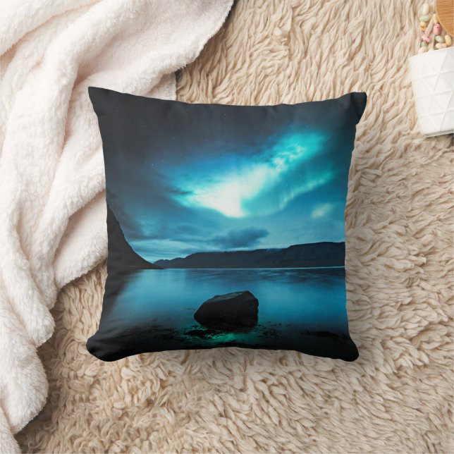 Iceland - Northern Lights at Westfjords, Iceland T Throw Pillow (Blanket)