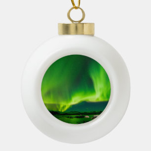 Iceland Northern Lights Aurora Borealis Winter Sky Ceramic Ball Christmas Ornament