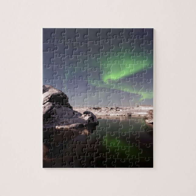 Iceland Northern Lights Winter Landscape Scenic Jigsaw Puzzle (Vertical)