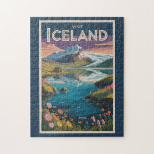 Iceland Painterly Illustration Travel Art Vintage Jigsaw Puzzle