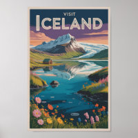 Iceland Painterly Illustration Travel Art Vintage