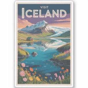 Iceland Painterly Illustration Travel Art Vintage Sticker