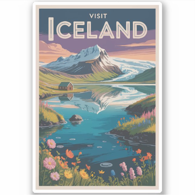 Iceland Painterly Illustration Travel Art Vintage Sticker (Front)