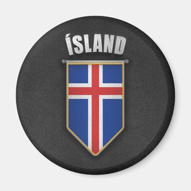 Iceland Pennant with high quality leather look Magnet (Front)