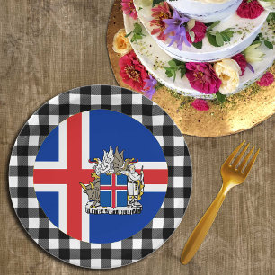 Iceland Plate, buffalo plaid & Icelandic Flag Paper Plates