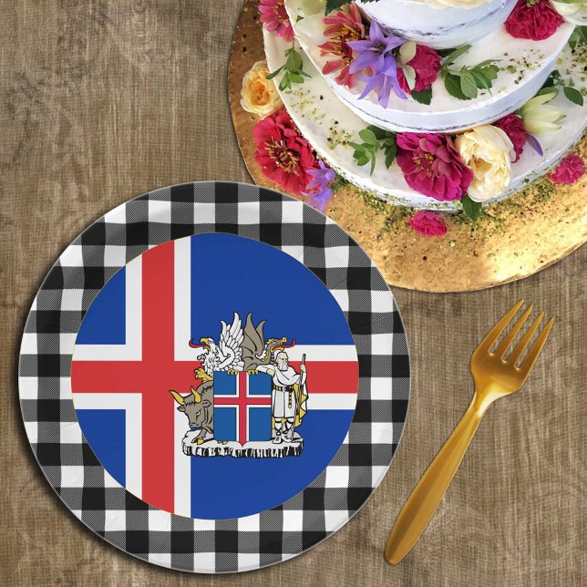 Iceland Plate, buffalo plaid & Icelandic Flag Paper Plates (Creator Uploaded)