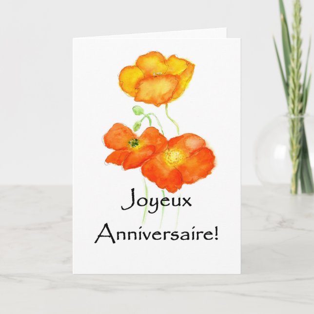 Iceland Poppies Birthday Card - French Greeting (Front)