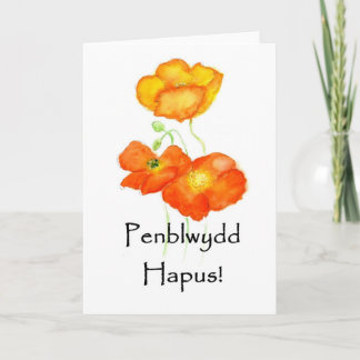 Iceland Poppies Birthday Card - Welsh Greeting