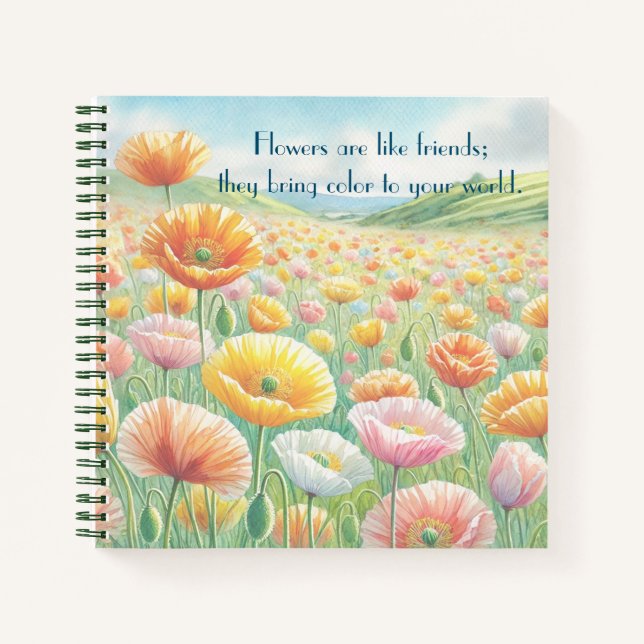 Iceland Poppy Field & Quote	 Notebook (Front)