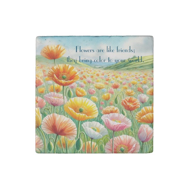Iceland Poppy Field & Quote Stone Magnet (Front)