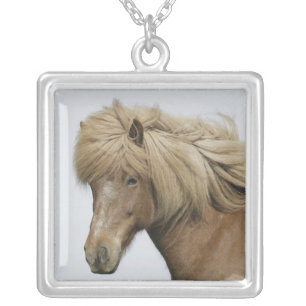 Iceland. Portrait of an Icelandic horse. Silver Plated Necklace