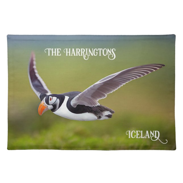 Iceland Puffin Custom Name Cloth Placemat (Front)