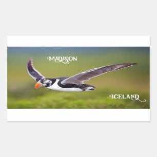 Iceland Puffin Custom Name Rectangular Sticker