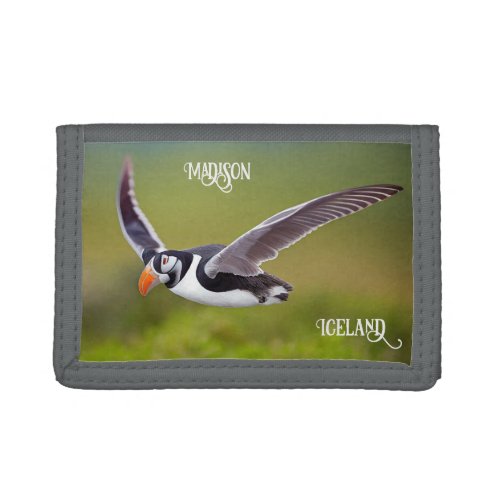 Iceland Puffin Custom Name Trifold Wallet