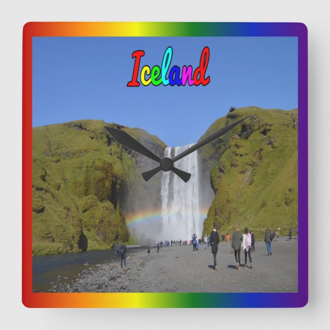 Iceland - Rainbow Waterfall Square Wall Clock (Front)