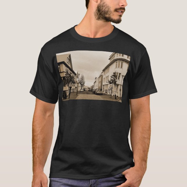 Iceland Reykjavik Cityscape Sepia T-Shirt (Front)