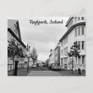Iceland Reykjavik Street Black White Personalize Postcard