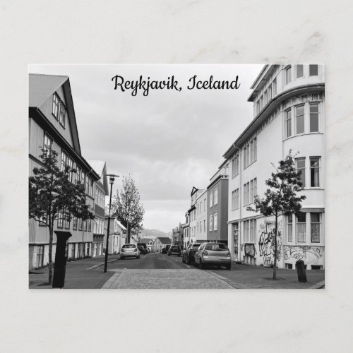 Iceland Reykjavik Street  Black White Personalize Postcard