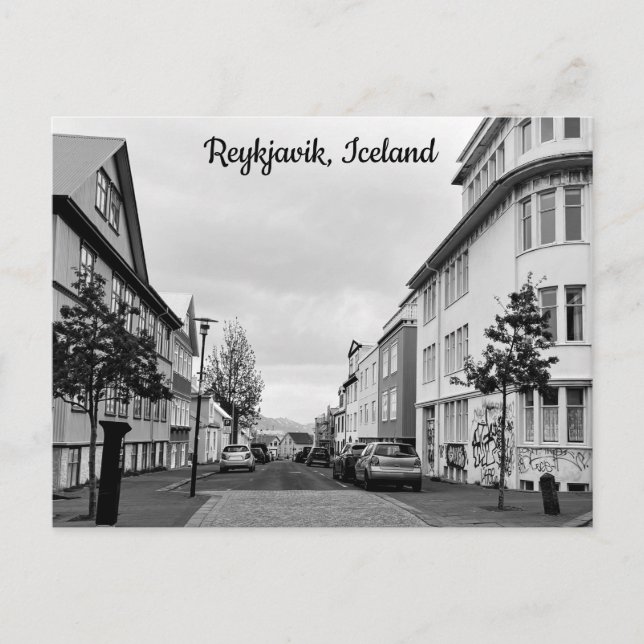 Iceland Reykjavik Street  Black White Personalize Postcard (Front)