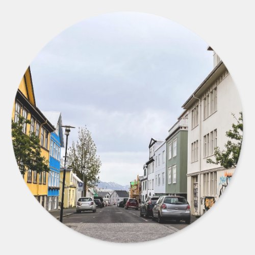 Iceland Reykjavik Street Scene Photo Classic Round Sticker