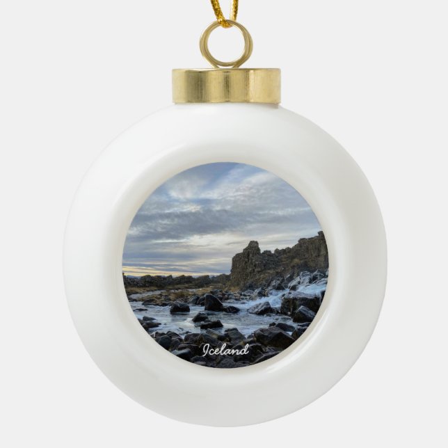 Iceland river - ceramic ball christmas ornament (Front)