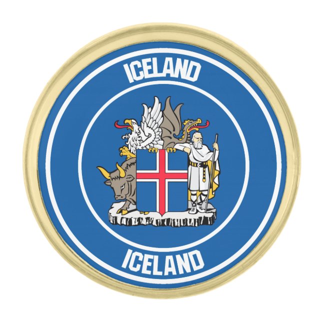 Iceland Round Emblem Gold Finish Lapel Pin (Front)
