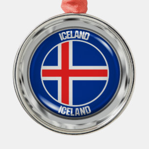 Iceland Round Emblem Metal Ornament