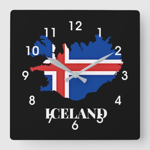 Iceland Silhouette flag Square Wall Clock