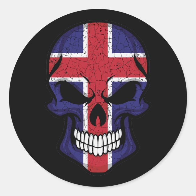 Iceland Smiling Skull Flag Classic Round Sticker (Front)