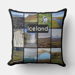 Iceland Summer Landscape Collage Throw Pillow