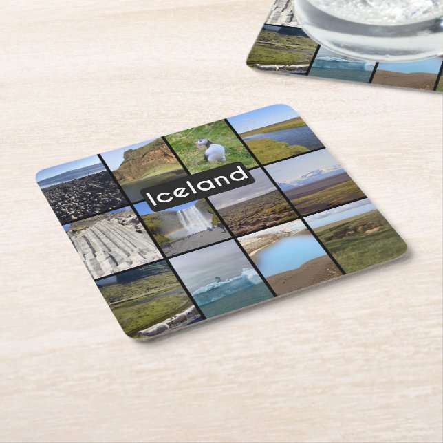 Iceland Summer Landscape Square Paper Coaster (Angled)