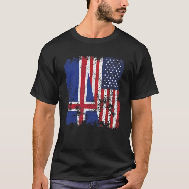 Iceland USA Flag - Half American T-Shirt (Front)