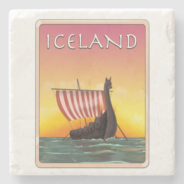 Iceland Viking Travel poster Stone Coaster (Front)