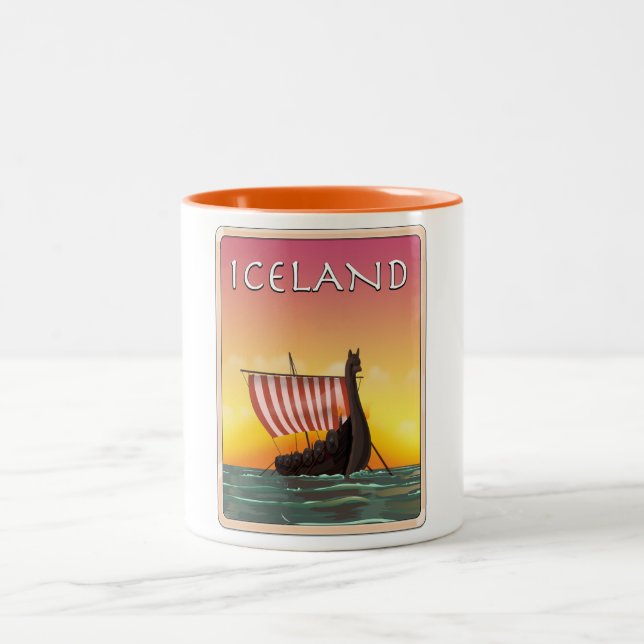Iceland Viking Travel poster Two-Tone Coffee Mug (Center)
