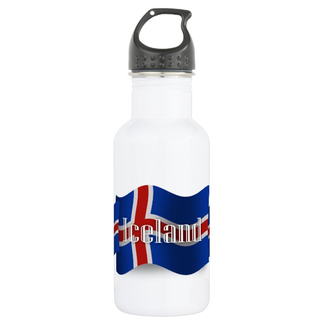 Iceland Waving Flag Stainless Steel Water Bottle (Front)