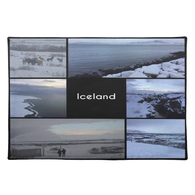 Iceland Winter Landscape Collage Cloth Placemat (Front)