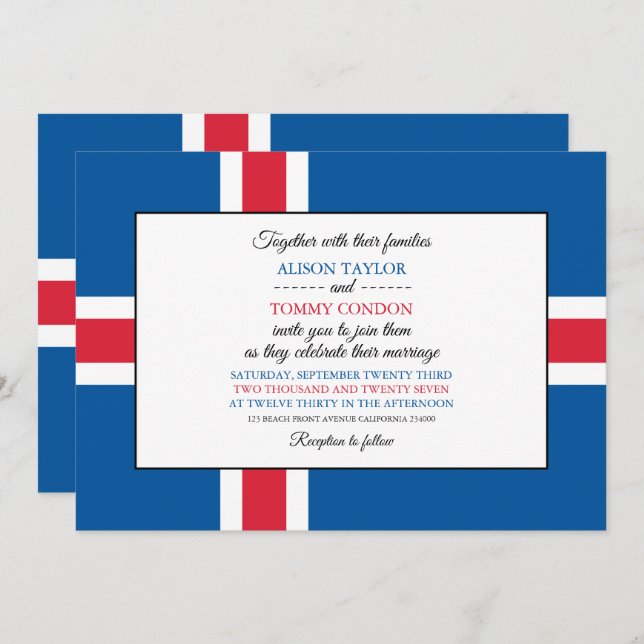 Icelander Flag, Flag of Iceland Wedding Invitation (Front/Back)