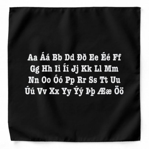 Icelandic Alphabet slenska Stafrfi Bandana