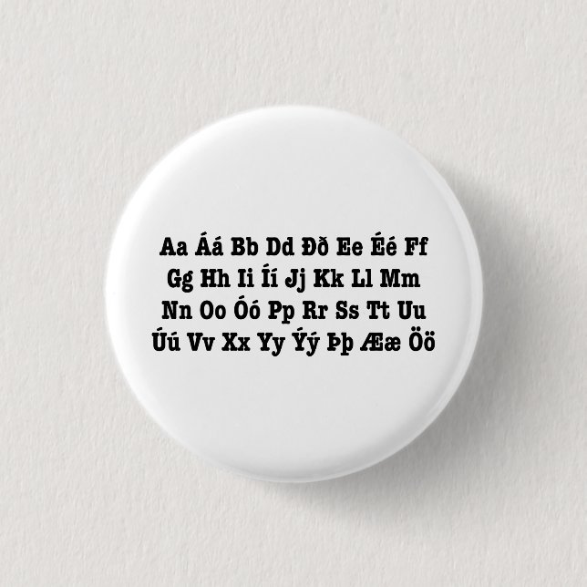 Icelandic Alphabet [Íslenska Stafrófið] Button (Front)