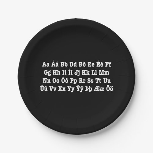 Icelandic Alphabet slenska Stafrfi Paper Plates